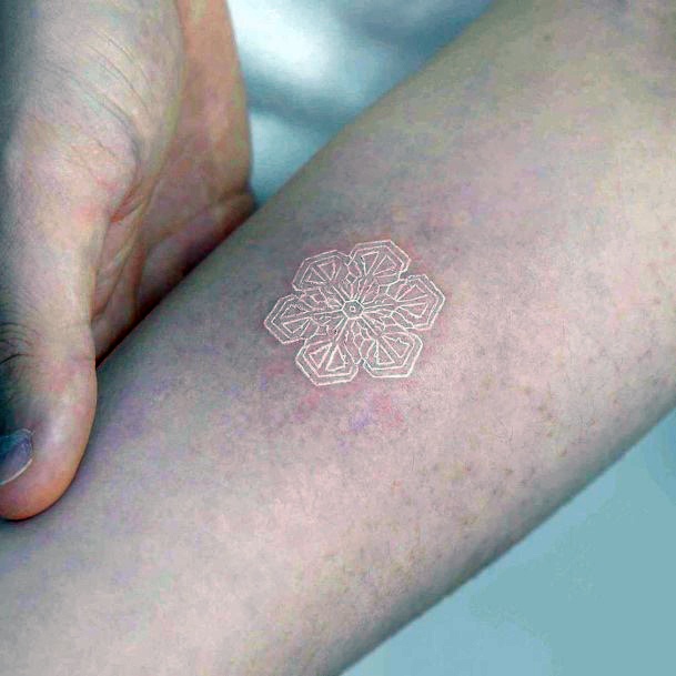 Pretty White Ink Flower Tattoo Womens Hands