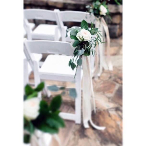 Pretty White Lush Flower Chair Pew Wedding Aisle Decor Ideas