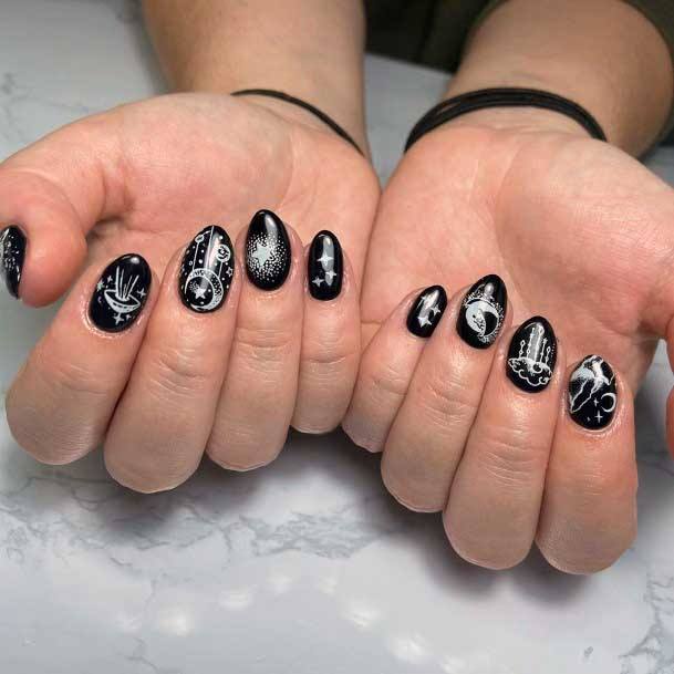 Pretty White Moon Design On Nails Women