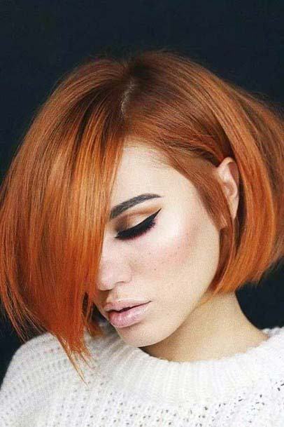 Pretty Woman With Short Red Rounded Hairstyle Ideas For Girls