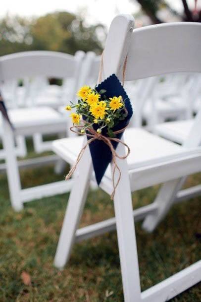 Pretty Yellow Flower Bouquet Wedding Chair Decoration Ideas