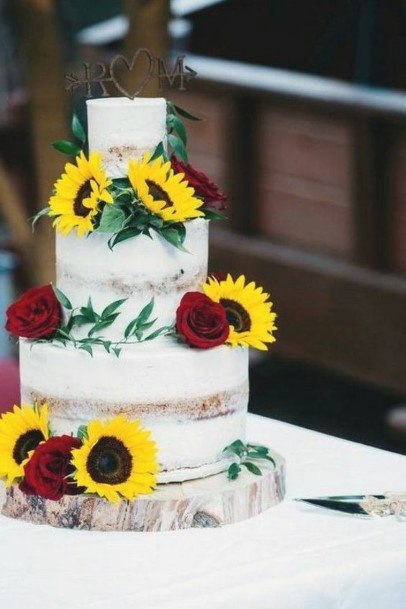 Pretty Yellow Red Flowers On Cake Wedding