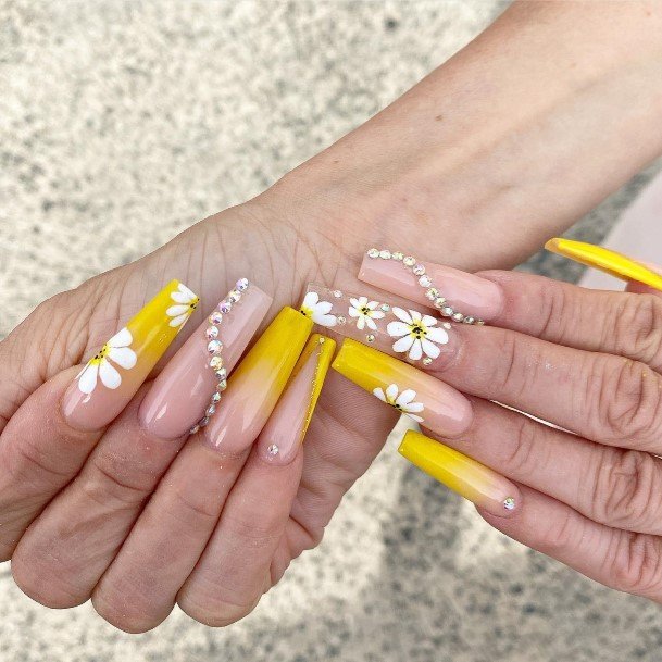 Pretty Yellow With Diamonds Nails Women