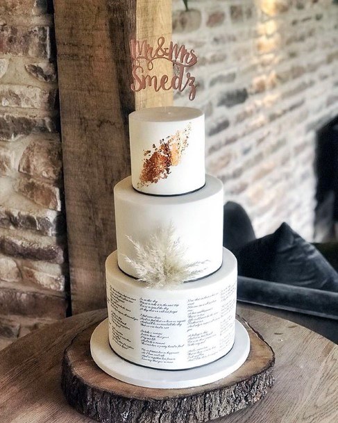 Printed Quotes White Unique Wedding Cake