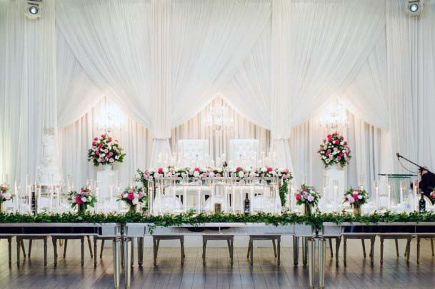 Pristine Snow White Wedding Head Table Decor