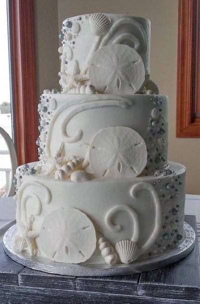 Pristine White Beach Wedding Cake Women