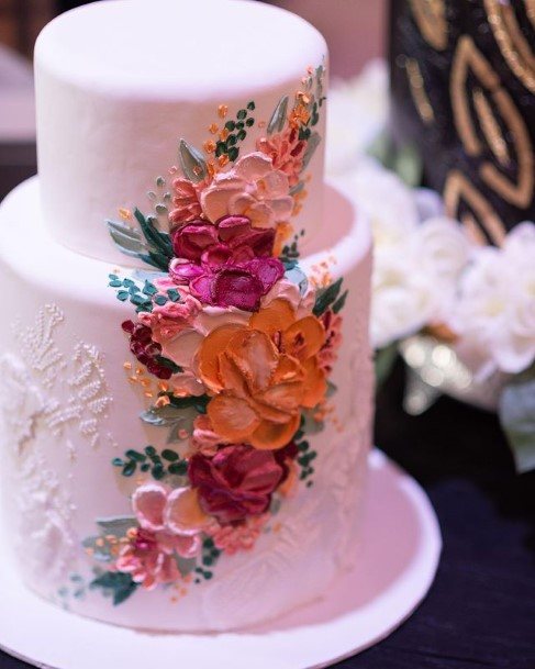 Pristine White Cake With Beautiful Flowers Wedding