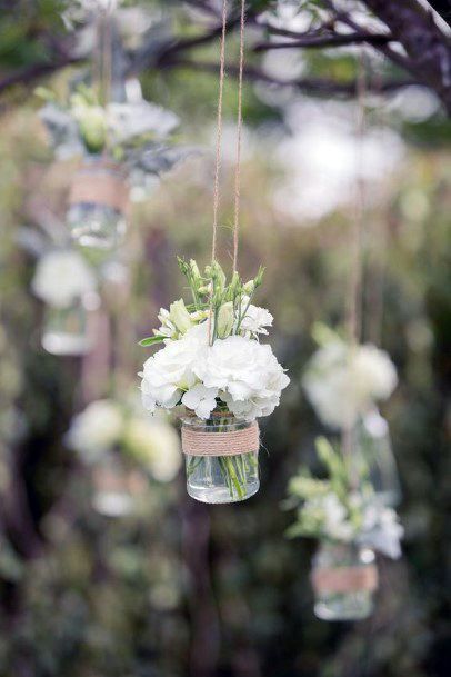 Pristine White Floral Mason Jar Hanging Wedding Celebrations