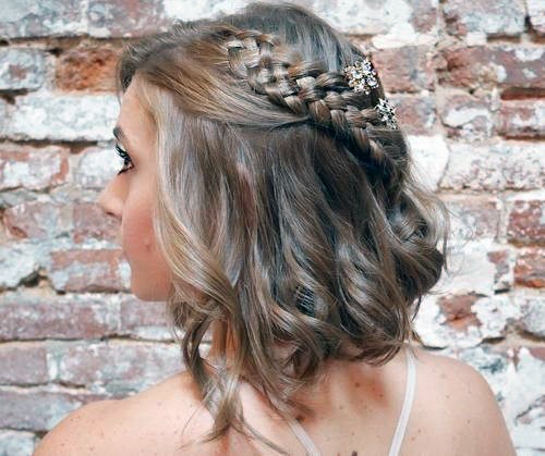 Prom Updo Shoulder Length Light Brown Hair Partial Pull Back Braid