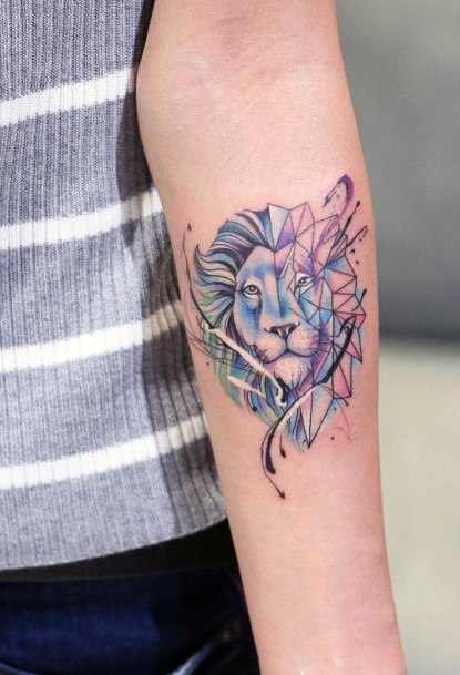 Proud Lion Tattoo For Women On Arms