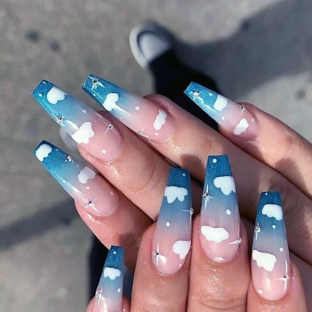 Puffy Clouds Transparent Nails For Women