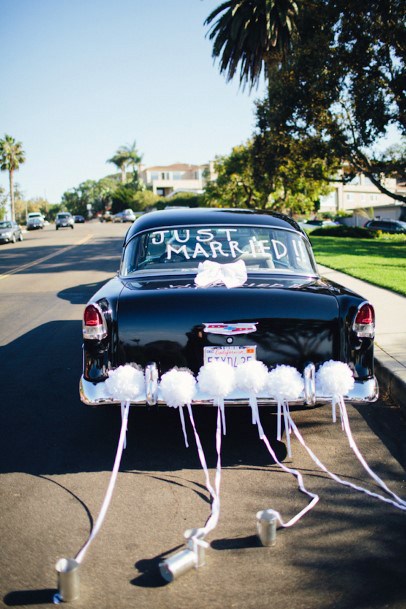 Puffy White Cotton Balls Decoration Wedding Car