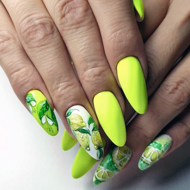 Pulpy Fruits On Lime Green Nails