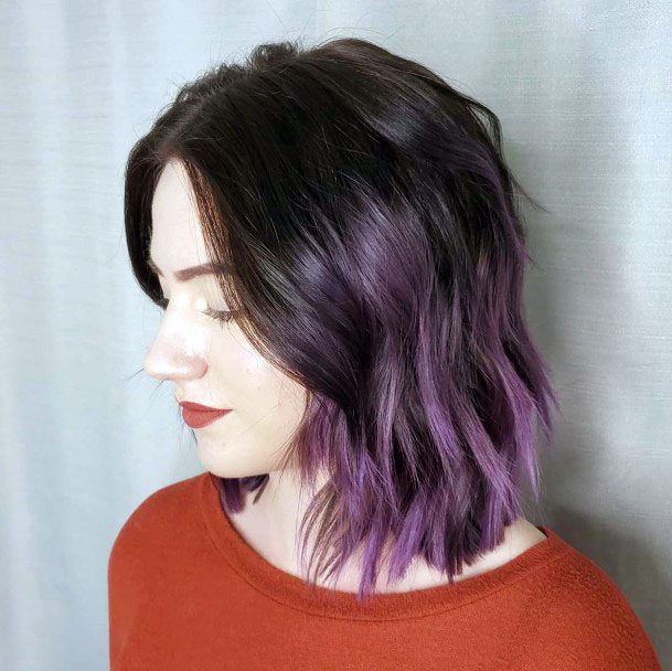 Punk Rock Black Rooted Purple Ombre Shoulder Length Hairstyle For Women