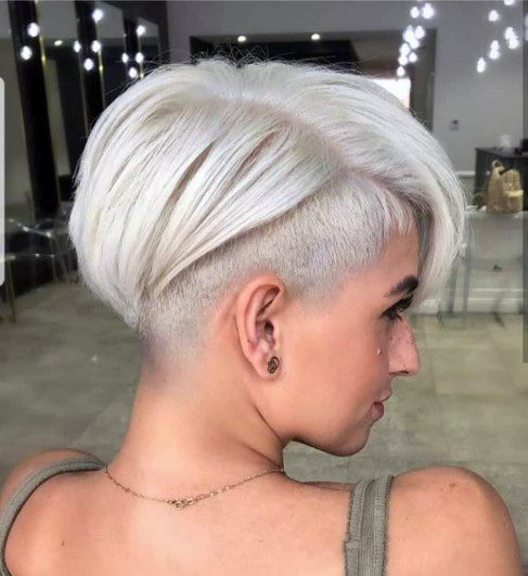 Punk Rock Bright Platinum Shaved Long Layer Pixie Womens Hairstyle