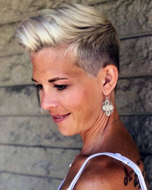 Punk Rock Dark Shaved Side Platinum Blonde Pixie Womens Hairstyle