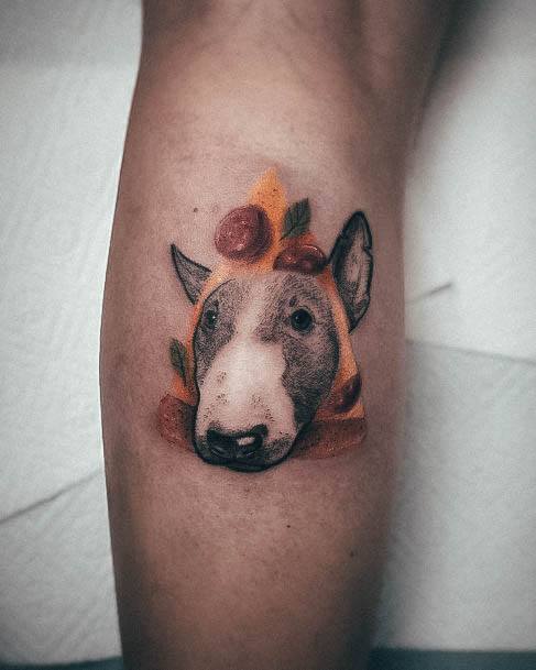 Puppy Dog Calf Girl With Stupendous Pizza Tattoos