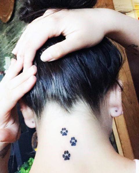 Puppy Paw Print Womens Neck Tattoo