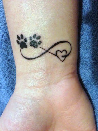 Puppy Paw Prints And Heart Tattoo Womens Wrist