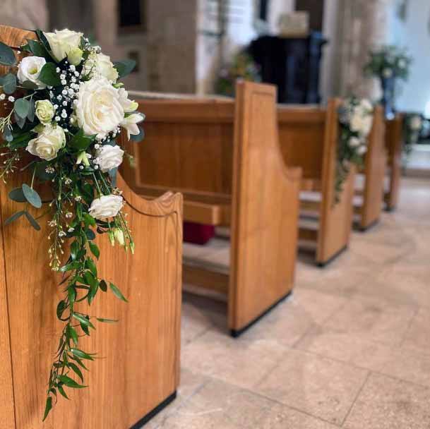 Pure White Roses Church Wedding Decorations