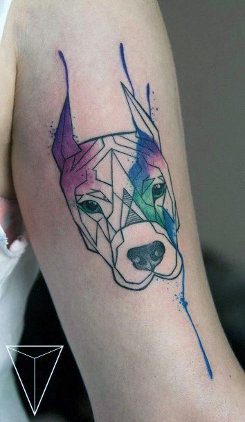 Purple And Blue Paint Dog Tattoo Womens Arms