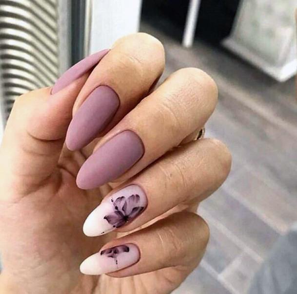 Purple And Pink Flowers Matte Effect Nails