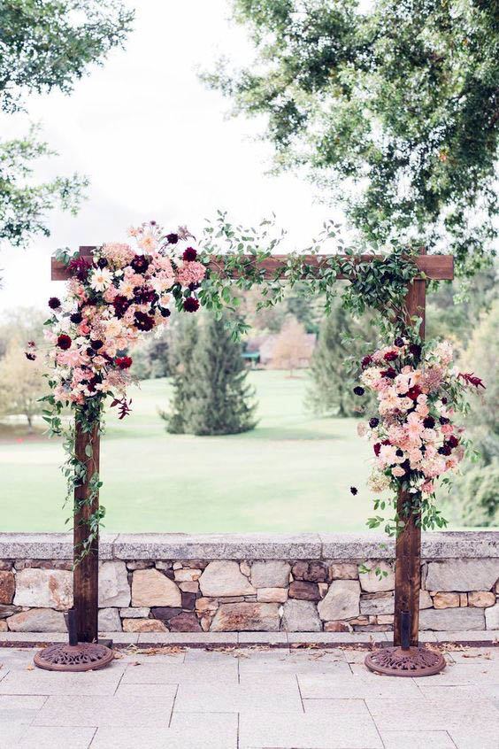 Purple And Pink Flowers Wedding Arch