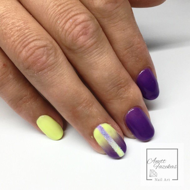 Purple And Yellow Female Nail Designs