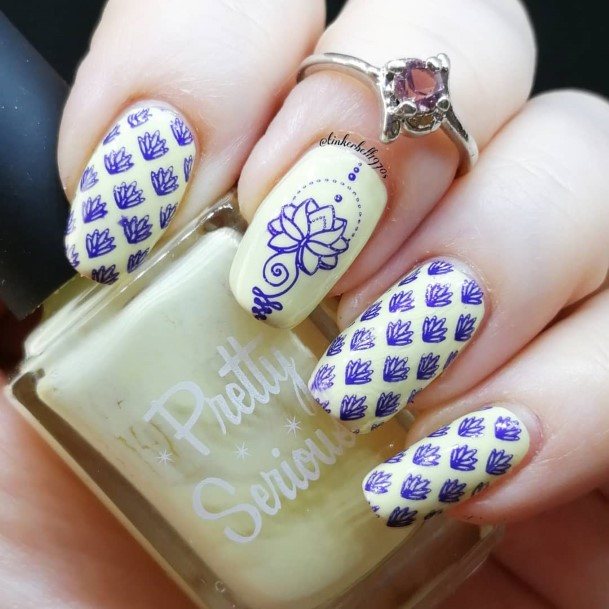 Purple And Yellow Nail For Ladies