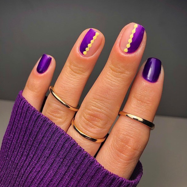 Purple And Yellow Nails Feminine Ideas