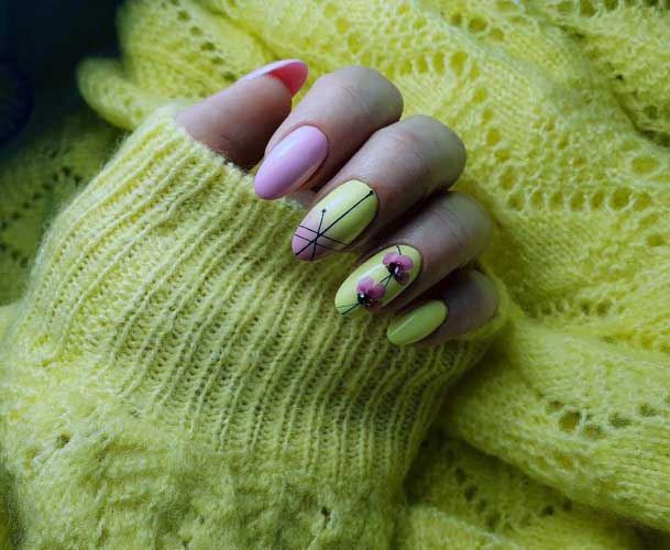 Purple And Yellow Nails Women