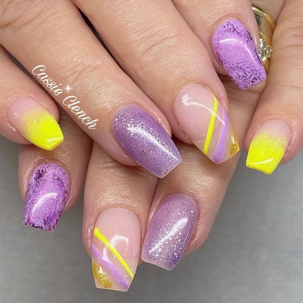 Purple And Yellow Womens Nails