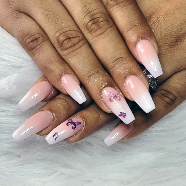 Purple Butterflies Natural Nail Ideas For Women