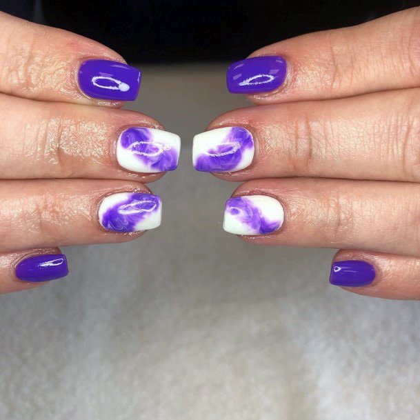 Purple Color On White Square Nails