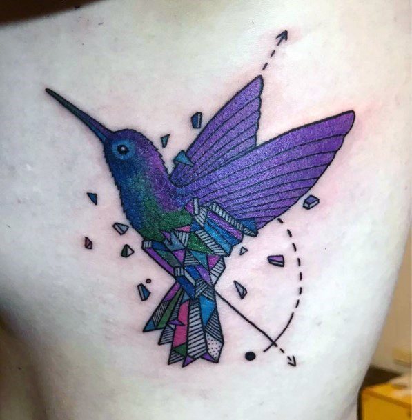 Purple Colored Hummingbird Tattoo Womens Back