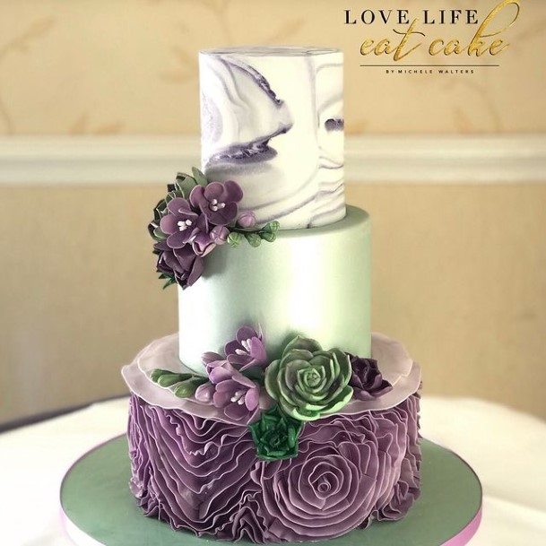 Purple Florals On Silver Wedding Beautiful Cake