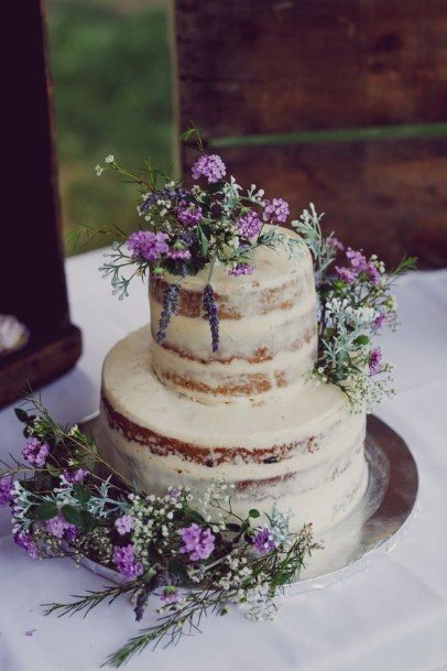 Purple Flowers On Wedding Cake