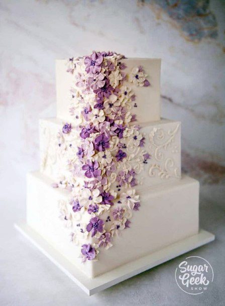 Purple Flowers Square Wedding Cakes