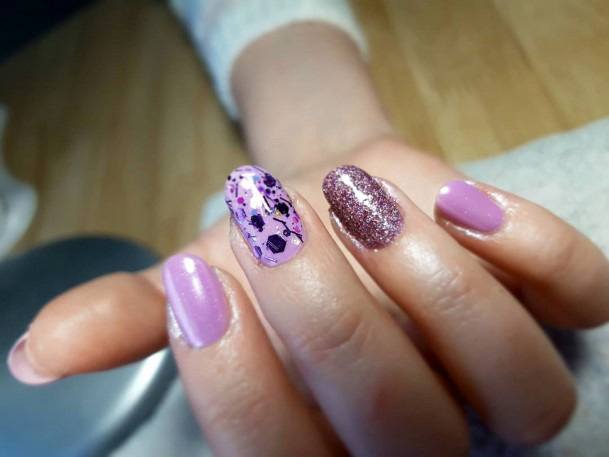 Purple Glitter Accent Nails