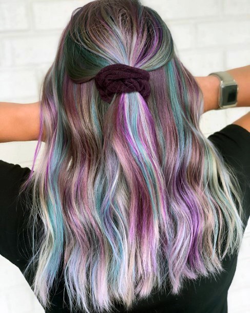 Purple Highlights Medium Hairstyle Modern Women