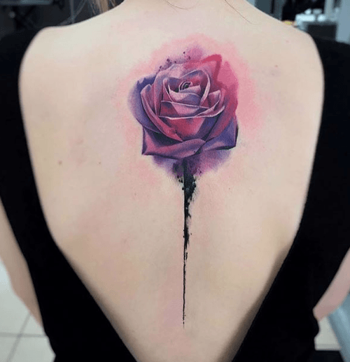 Purple Pink Rose Tattoo Womens Back