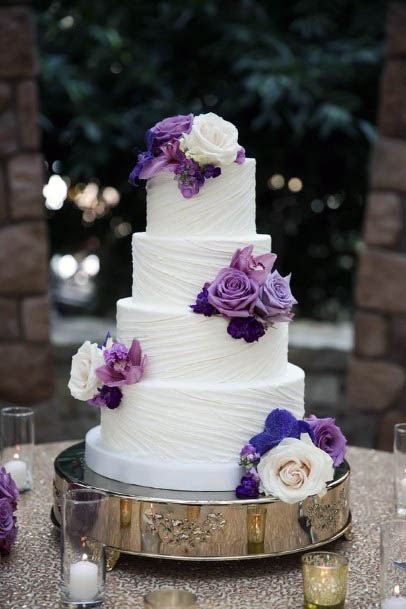 Purple Rose Flowers On White Cake Wedding Art
