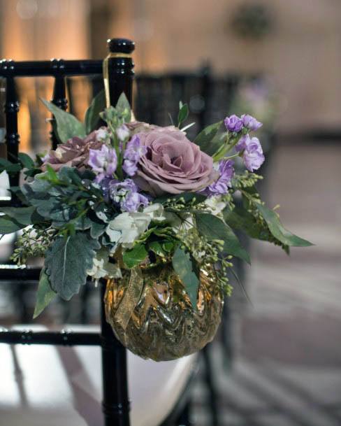 Purple Wedding Flowers Decor On Chair