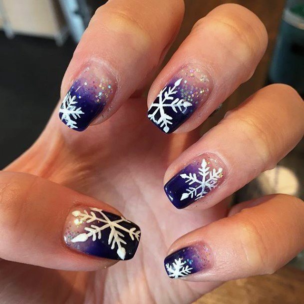 Purple White Ombre Snow Nails Women