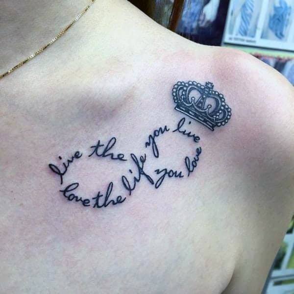 Quotes And Crowned Infinity Tattoo Womens Shoulders