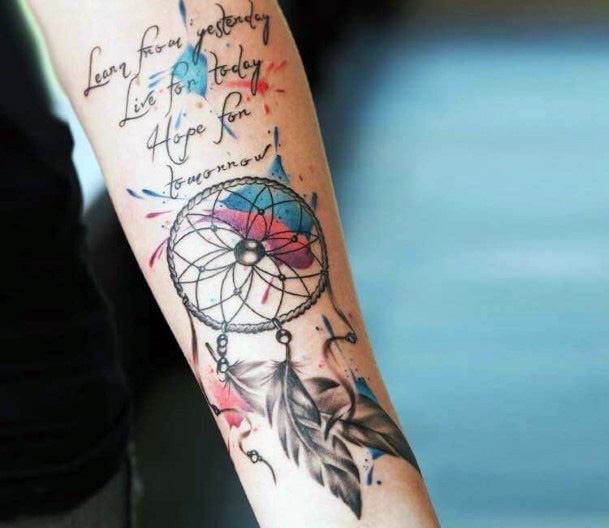 Quotes And Dream Catcher Tattoo Womens Arms