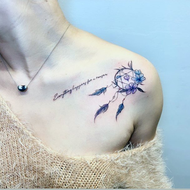 Quotes And Dream Catcher Tattoo Womens Shoulders