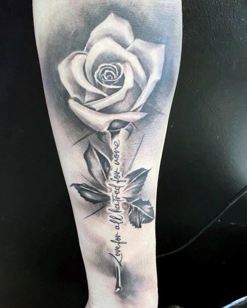 Quotes And Roses Womens Forearms Tattoo