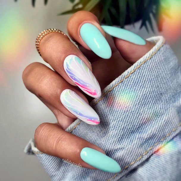 Rainbow And Mint Nails Women