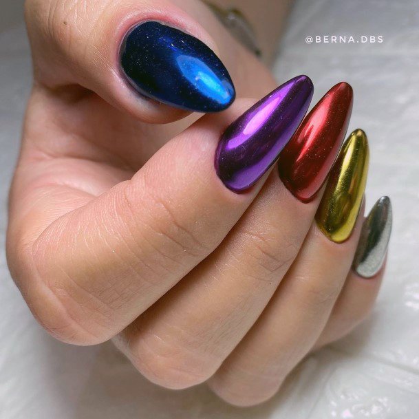 Rainbow Color Mirror Nails For Ladies Chrome